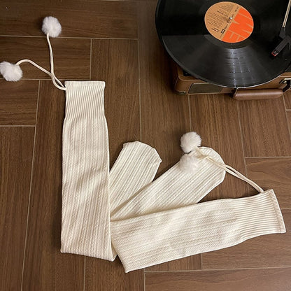 Colors Pom-Pom 6 Knit Slimming Stockings with Cable Decorations Warm