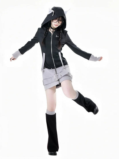 Colorblock Design 45CM Gray Knitted Leg Warmers and Black