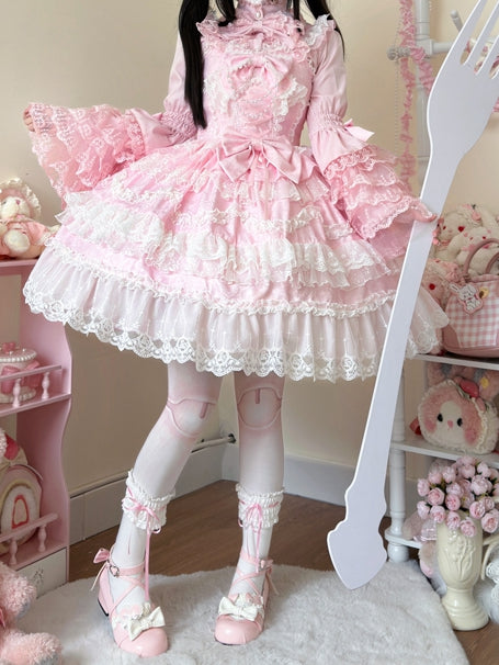 White Lace Lolita Decorated Trims Hanayome Pink Skirt Bows Dress Jumper