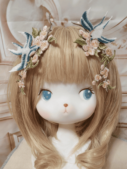 Lolita Hairclip Blossom Swallow Embroidered Plum