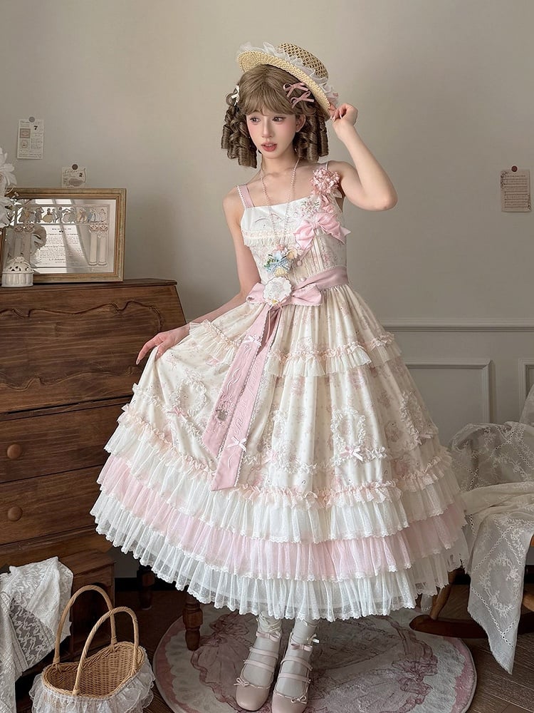 Embroidered Neckline JSK Dress Layered Hem - Miss Point