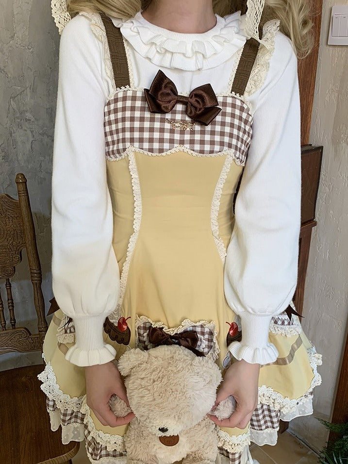 White Sweet Long Sleeve Blouse with Ruffle Cuffs and Neckline - Lan Jian Chuan