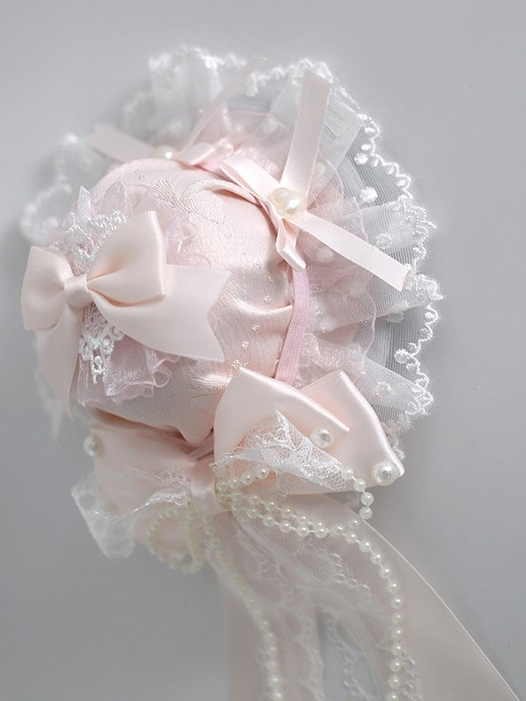 Lolita with Sweet Decorated Bowknot Beaded Details Hat Trim Pink Mini Clips Lace Orange