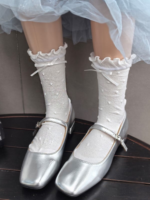 Muster Polka-dot Bowknot Details Wadenbündchen Socken Rüschen Weiß/Schwarz/Rosa/Blau/Gelb