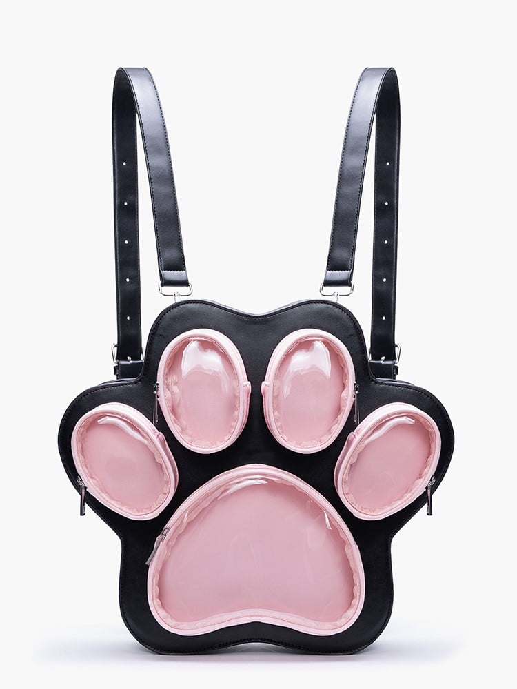 Cute Paw Puppy Kitten 2-Way In Enchanting Style Black Ita Backpack Pink