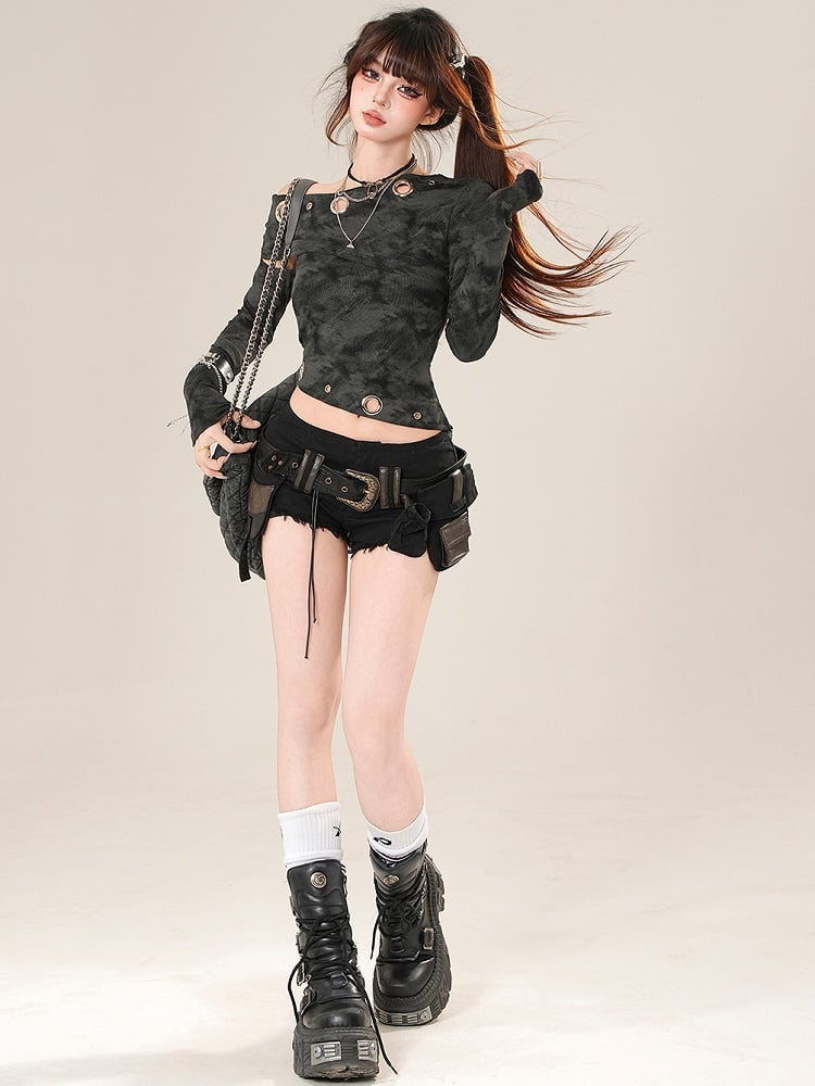Waist Super Belt Rise Black Mini With Shorts Low