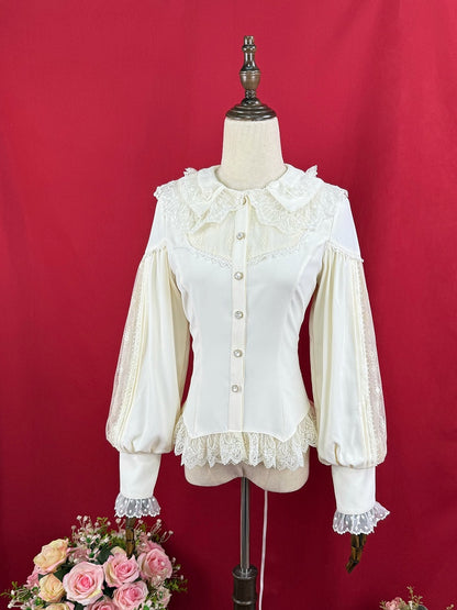 アプリコットのダブルレイヤーカラーのエレガントな長袖シャツ