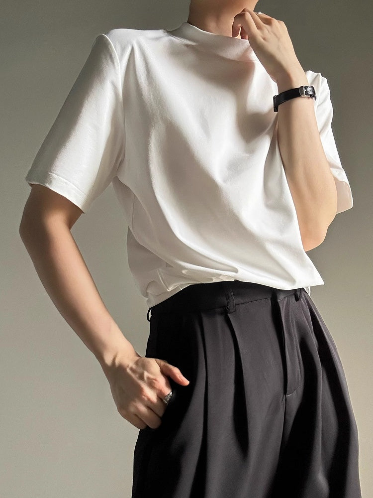 Unisex T-shirt Ouji Neck Lolita White Mock Sleeve wtih Short