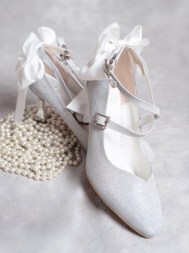 Toe Lolita PU Heels - High Silver Pointed Sparkling