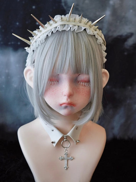 White Gothic Handmade Studs Detail Ruffled KC