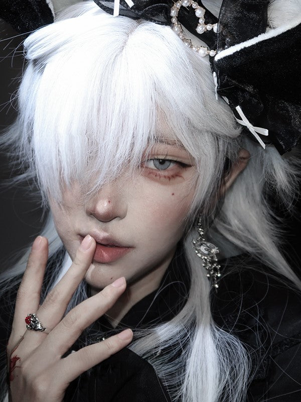 With Length 64CM White Full Wig Bangs
