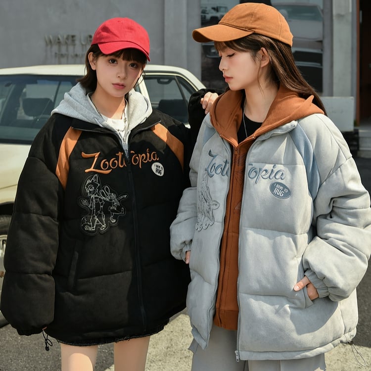 Zootopia Judy and Nick Applique Grey Puffer Jacket