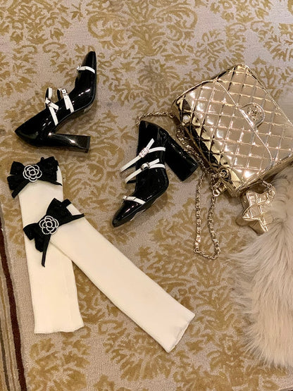 Camellia White/Black with Signature Leg and Bowknot Warmers