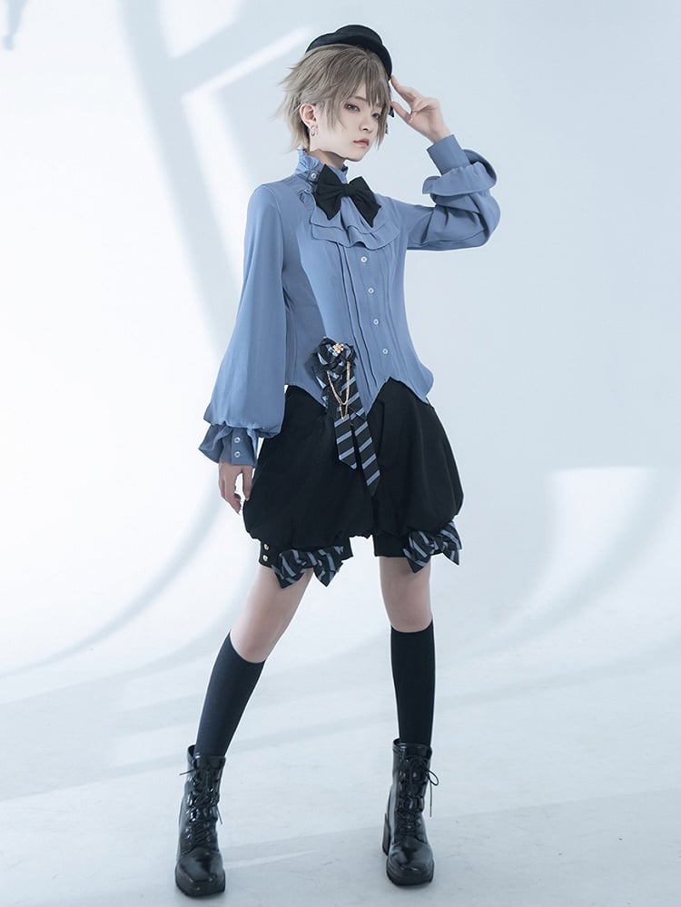 Prince Ouji Shirt Jabot Style Blue Lolita Collar Fashion
