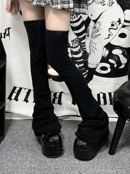 Kei Jirai Ruffle with Loose Ribbed Trim Design Warmers Leg Black Thigh-Length Thick Version