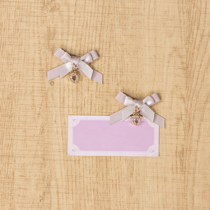 Jirai Kei Dusty Pink/Apricot/Black Heart Charm Hairclips Bowknot