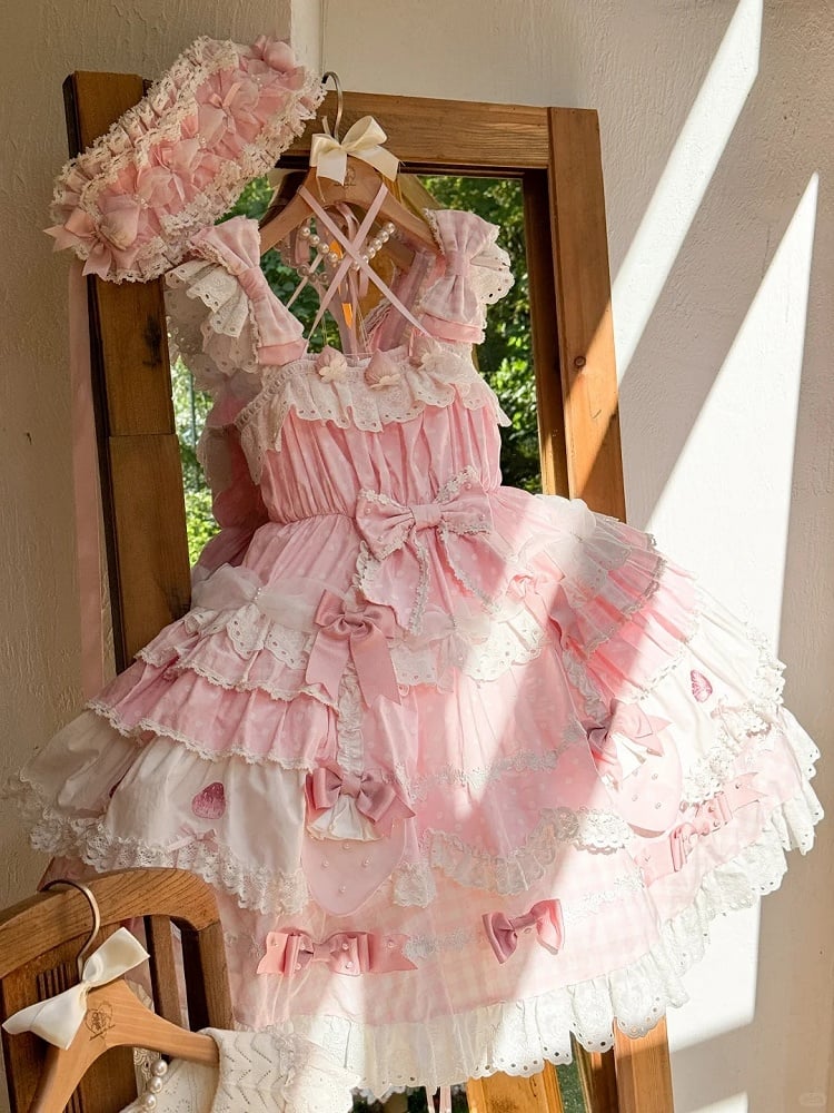 Bow with Pink Dress Accents Sweet Layered JSK Lolita Skirt