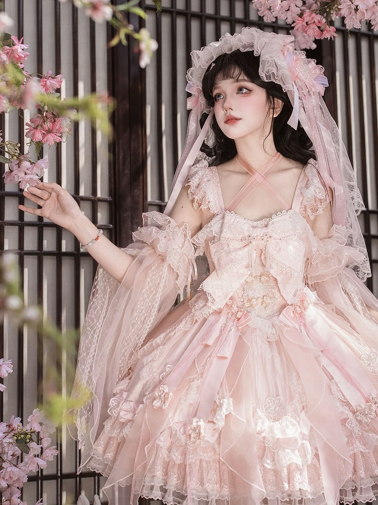 Sakura and Lolita Tassel Accents Dress Frog Button Chinoiserie with Pink JSK