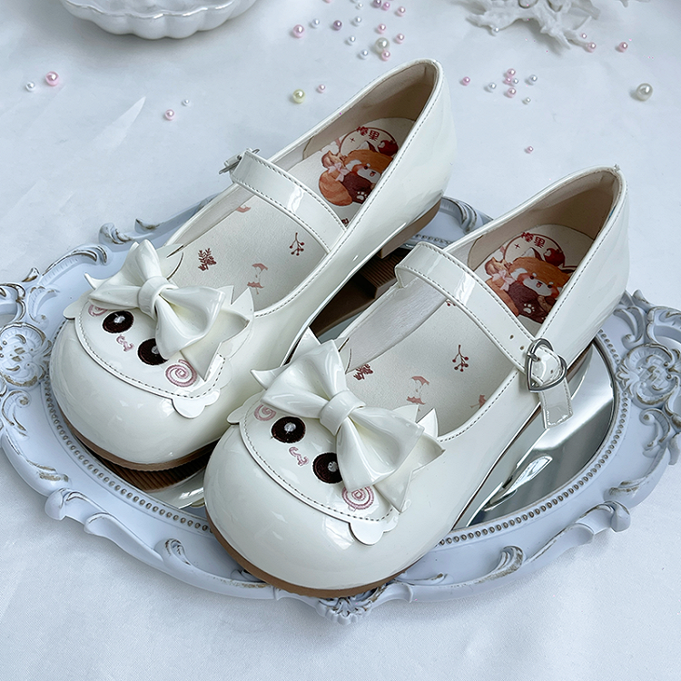 Sweet Lolita Crab Themed White Low Heels with Bow Decor & Snap Design