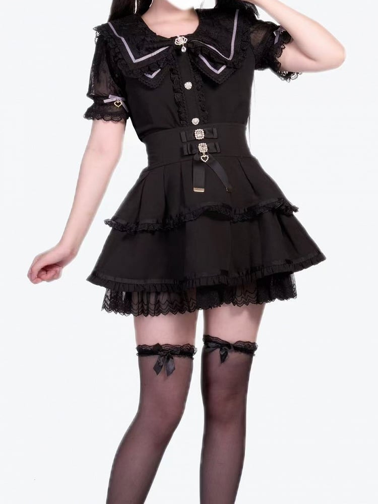 Black Kei Collar Blouse Bowknot with Jirai