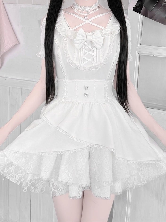 Ryousangata White Lace Bow Blouse - Jiuniang Cherry