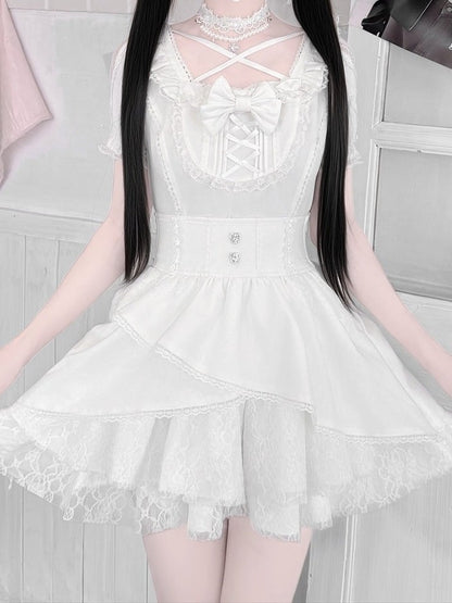 Ryousangata White Lace Bow Blouse - Jiuniang Cherry