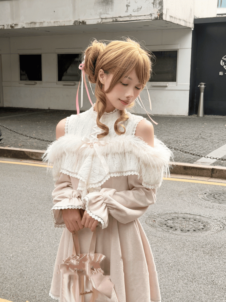Clean Knit Pink Shoulder Innocent Aesthetic Kei Jirai Two-Way - Open Fuzzy Dress