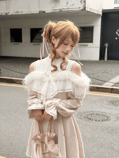 Clean Knit Pink Shoulder Innocent Aesthetic Kei Jirai Two-Way - Open Fuzzy Dress