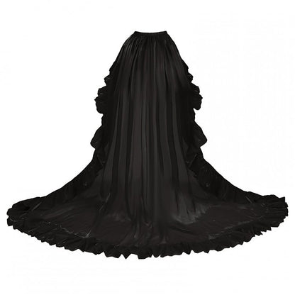 Floor-Length Train with Flounce Trimming in Black and Red - With PUJI