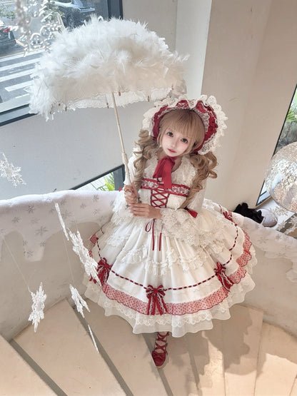 ホワイトレースカラー、レイヤードレース、ベルスリーブのロリータブラウス