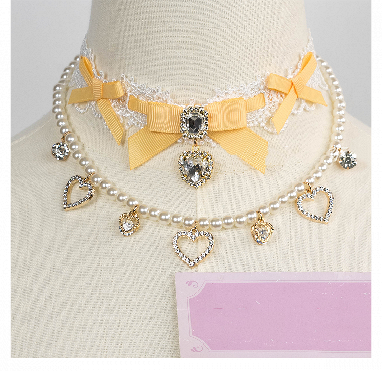 Chain Layer 11 Detachable Double Beaded Heart Jirai Choker Kei Charms Rhinestone with Options