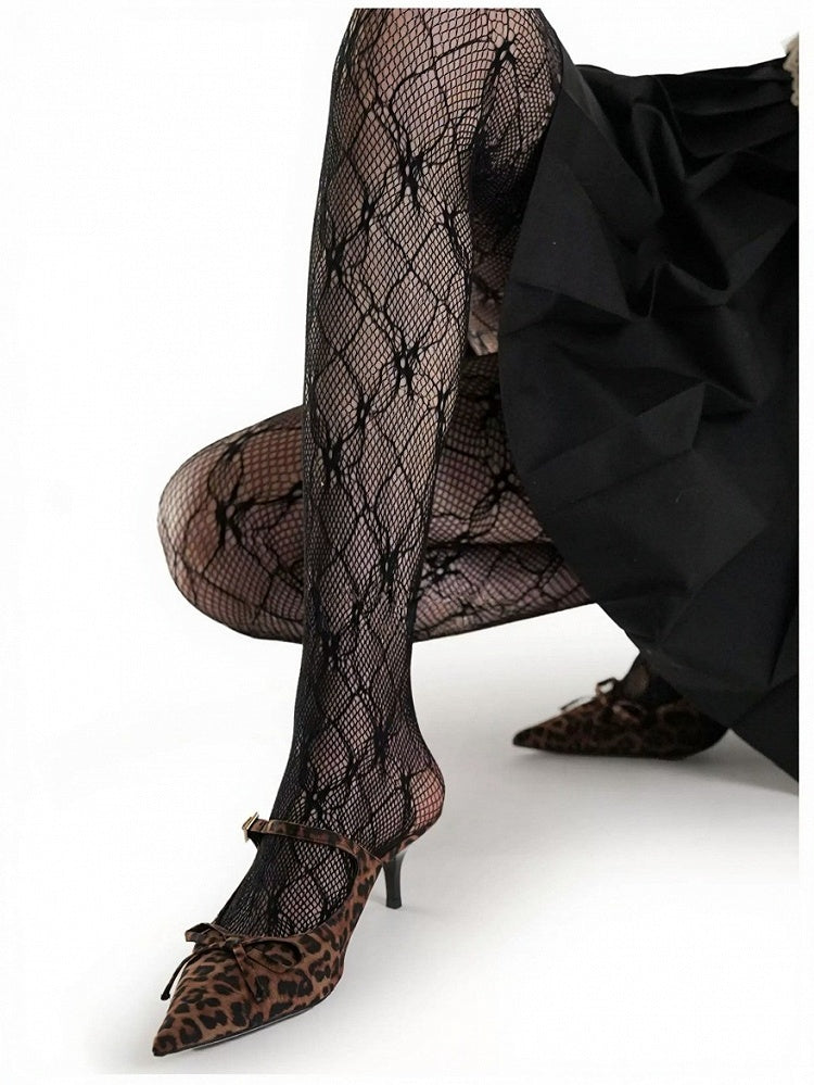 White/Black Mesh Lace Pattern Tights - ModaSwings