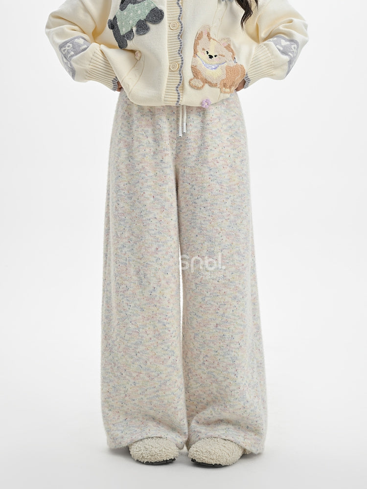 Bunte Strickhose mit hoher Taille und weitem Bein