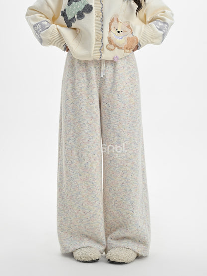 Bunte Strickhose mit hoher Taille und weitem Bein