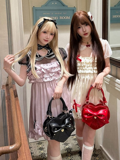 Sparkling Rhinestone Heart Handbag - Sheep Puff