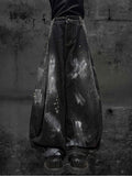 Distressed Graffiti Jeans Paint Wide-Leg and with Black Splatter Cross