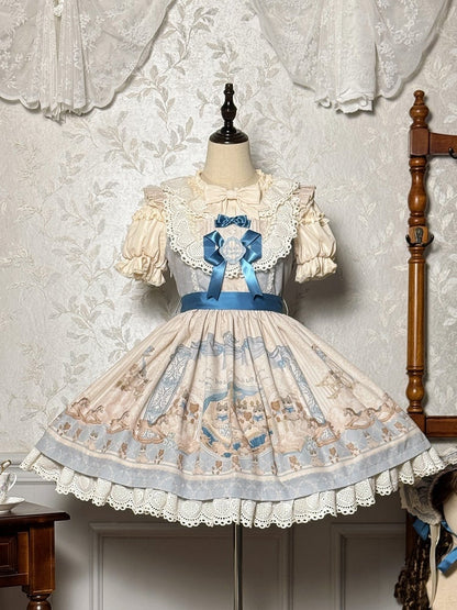 Lolita Jumper Blue and Kitty Teddy Print Sweet Skirt