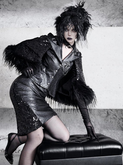 黒のふわふわカフスゴススタイルグローブ