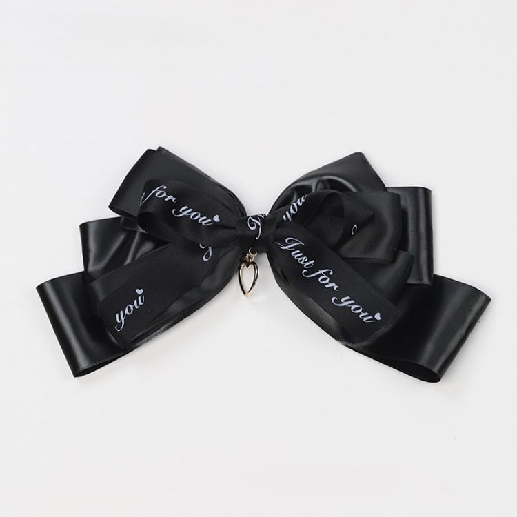 Herzbrosche/Clip, groß, golden, mit Jirai-Anhänger, schwarz, Schleife Kei