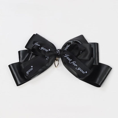 Herzbrosche/Clip, groß, golden, mit Jirai-Anhänger, schwarz, Schleife Kei