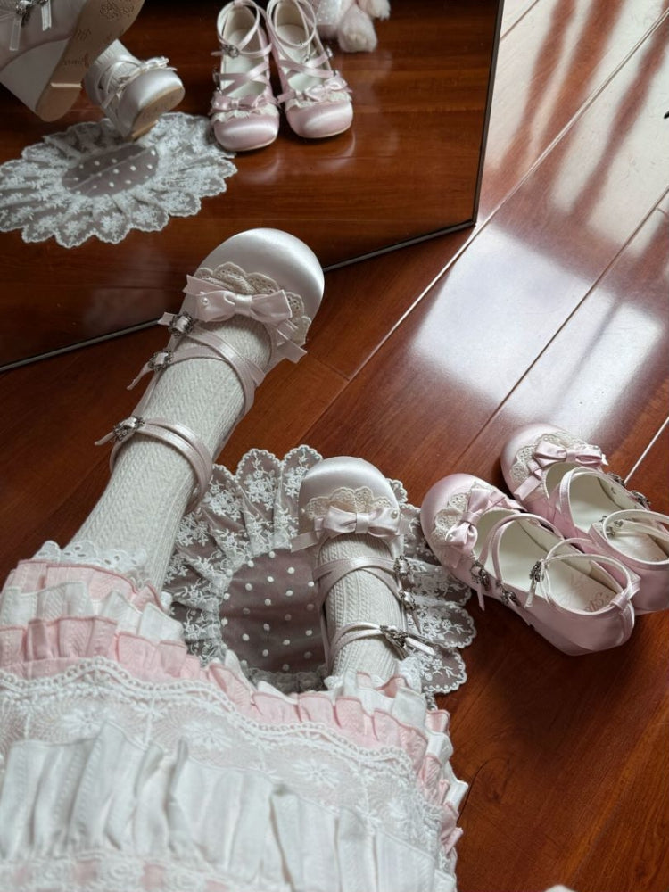 Champagne Sweet for Decor with Bow Shoes Wedge Lolita