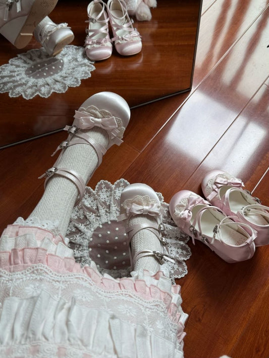 Champagne Sweet for Decor with Bow Shoes Wedge Lolita