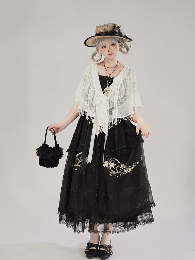 Beige Bow Pearl Tassel Lace Blouse - Tan Tuan