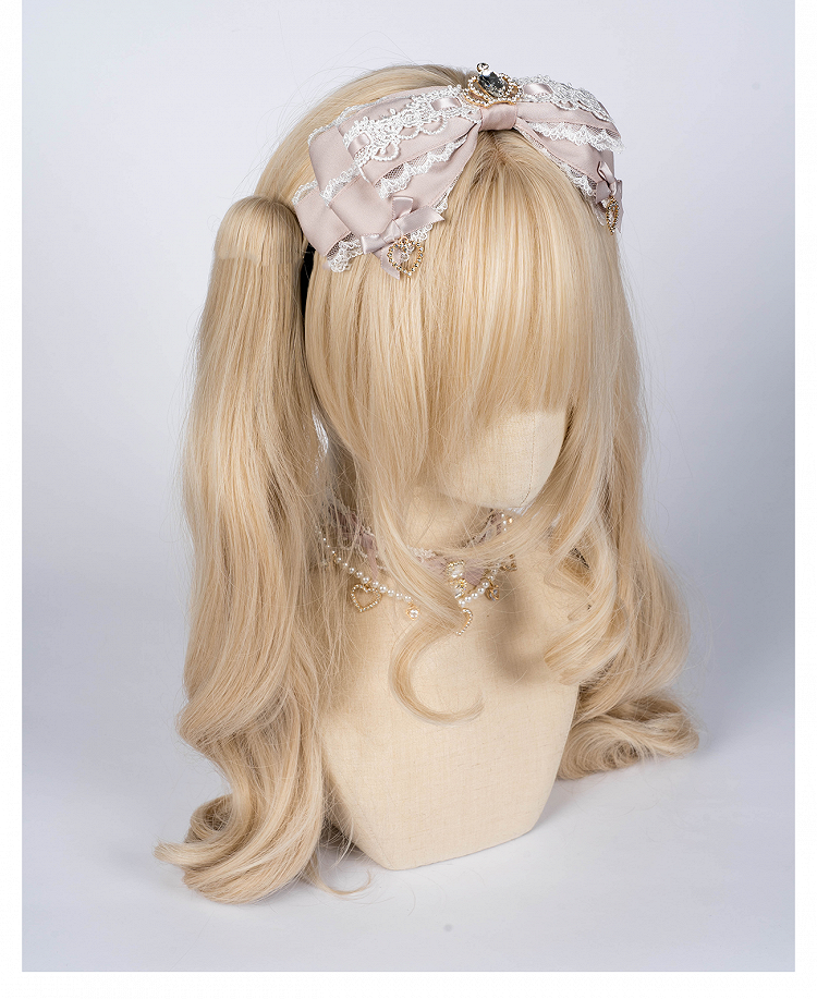 Jirai Kei Crown Rhinestone Pink/Dusty Blue Black/Dusty Lace Bow KC