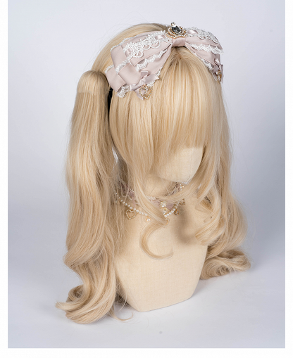 Jirai Kei Crown Rhinestone Pink/Dusty Blue Black/Dusty Lace Bow KC