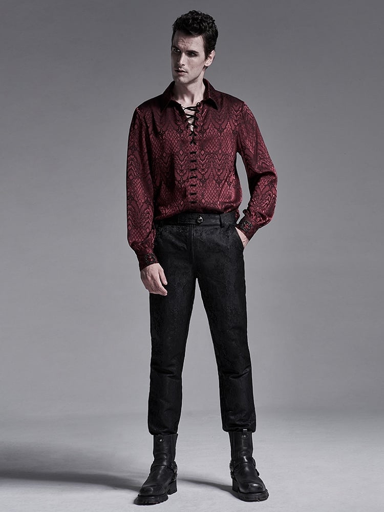 Red Men's Gothic Jacquard Shirt