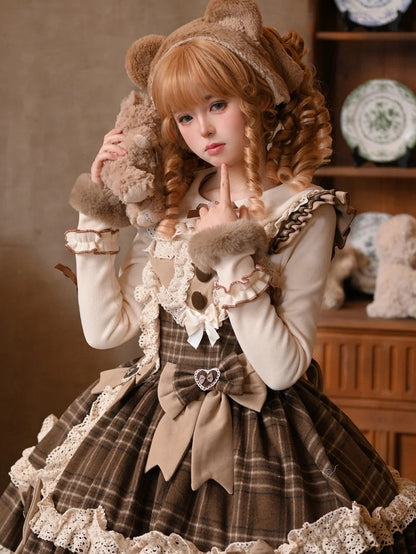 Sleeves Top Plush Apricot Long Collar Brown Pan with Peter Lolita Cuffs