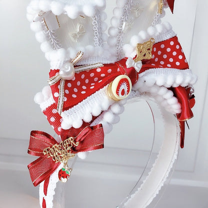 Sweet KC Details Bunny Lolita Ears Strawberry Decorated Bowknot RedWhite