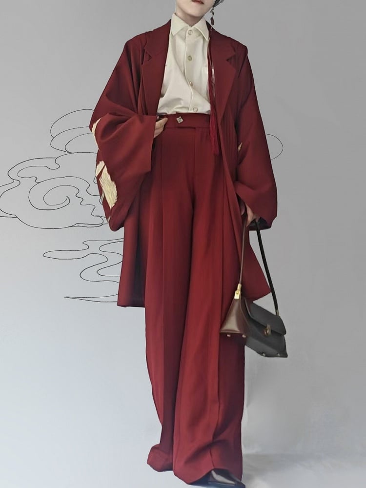 Chinese Contemporary Waist - Red Pants Partial for Style Easy Unisex Stretch Wear Straight-leg