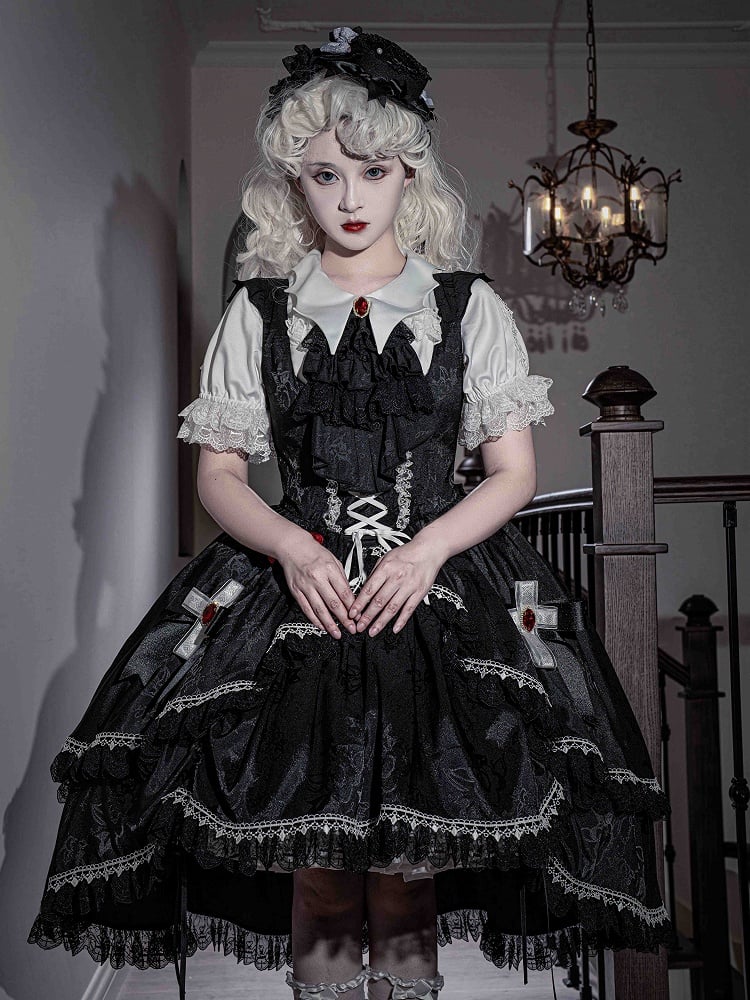 High-Low-Rock Fledermausflügel Lolita Schulter Schwarz geformtes Kleid Gothic